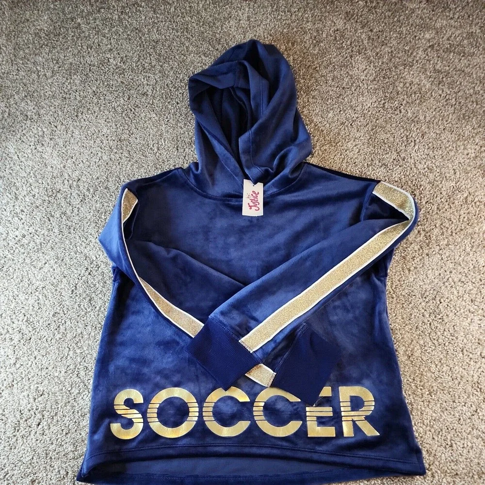 Nwt Justice Velour Glitter Stripe Soccer Sports Sweatshirt Blue Size 8‎